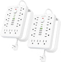 2 Pack 6 FT Flat Plug Surge Protector Power Strip,11 Multiple AC Outlets with 6 USB Ports (2 USB C), 6 Feet Extension Cord, 1250W/10A, One Touch Switch Button, 17 in 1 Compact powerstrip
