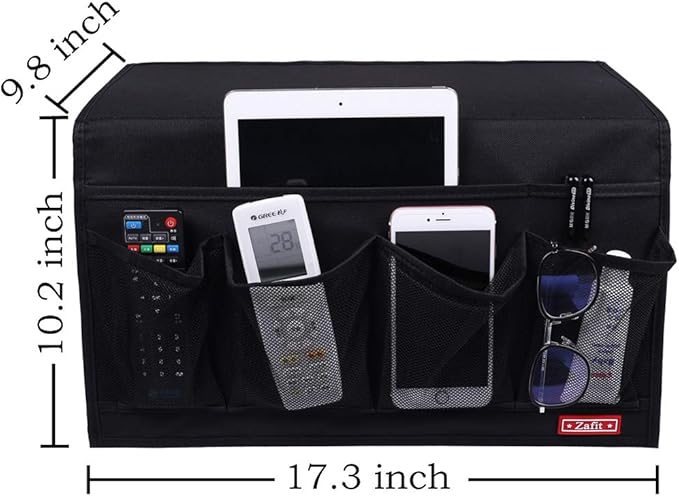 Bedside Storage Organizer - 6 Pockets, Table Cabinet Caddy for Remotes, Phone, Glasses (Black)