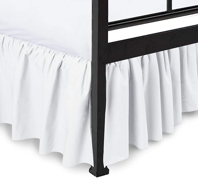 Ruffled Bed Skirt with Split Corners, White, King 14 Inch Drop Bedskirt, Hotel Quality Brushed Microfiber Wrinkle Free Dust Ruffle Bed Skirt King Size