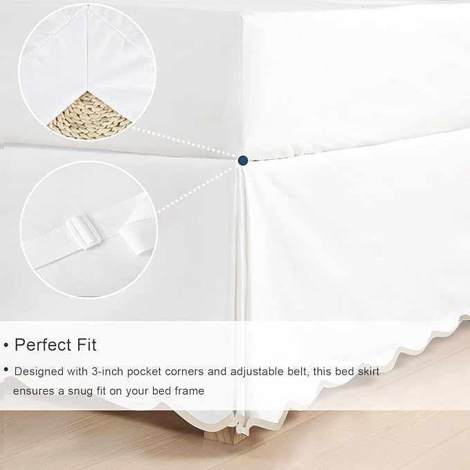 HIG King Bed Skirt - Easy Fit Scallop Edge Pleated Bedskirts with Spilt Coner, 18 Inch Drop Anti-Slip Dust Ruffle, Thick Fabric for Enhanced Privacy, Pre-Washed for Long-Lasting Use, Machine Washable