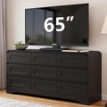 Dresser for Bedroom with 9 Drawers, 63" Large Modern Dressers & Chest of Drawers with Curved Profile Design, Wood Closet Clothes Storage Long Dressers Organizer for Bedroom Living Room Hallway, Black