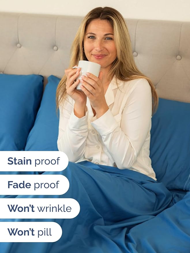 Extra Deep King Sheet Set - 6 Piece Breathable & Cooling Sheets - Hotel Luxury Bed Sheets Set - Easy & Secure Fit - Soft, Wrinkle Free & Comfy Sheets Set - Denim Blue Sheet Set with Extra Deep Pockets