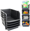 Skywin TidyFriend Stackable Storage Bins for Pantry - 4 Pack Large Stackable Bins for Organizing Food, Kitchen, and Bathroom Essentials (Black)