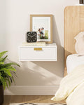 Floating Nightstand, Floating Shelf with Drawer, Wall Mounted Nightstand, Floating Bedside Table (White Stripe)