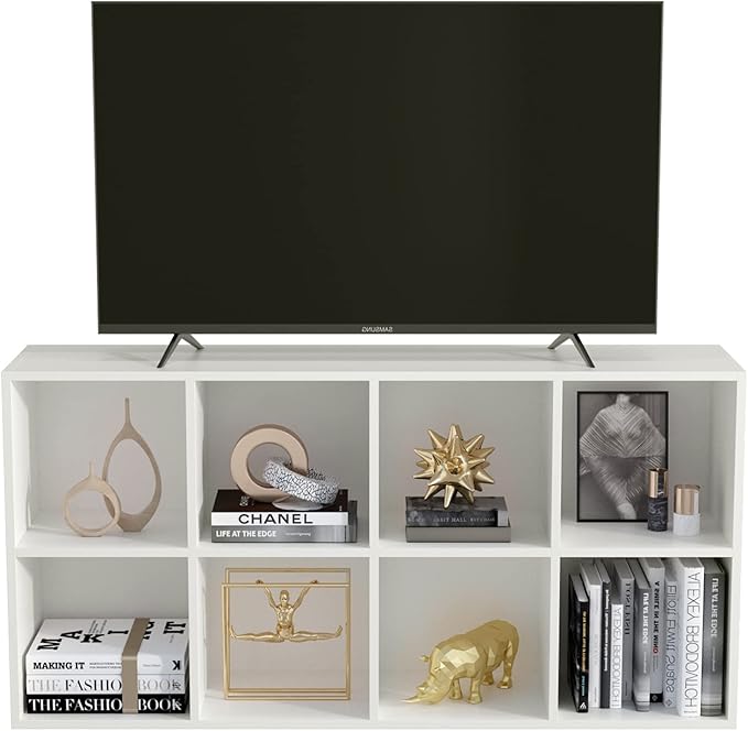 OSCHF 8-Cube Storage Shelf Bookcase - Wooden 4-Tier Floor Standing Open Bookshelf, Modern TV Stand up to 55 Inchs for Home and Office, Warm White
