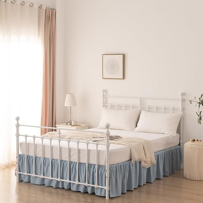 Bed Skirt Full Size Ruffled Bed Skirt with Split Corners, 16 Inch Drop Dust Ruffle Bed Skirts with Platform, Gathered Style, 100% Microfiber, Grayish Blue