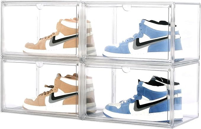 4 PACK XXL Shoe Storage Boxes Clear Stackable Acrylic Shoe Organizer for Closet Fit for US 15(4 PACK Acrylic)