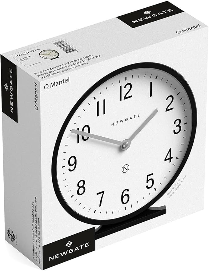 NEWGATE® Q Mantel Clock | Modern Classic Round Mantel Clock | Black | Contemporary Style for Mantel, Desk, Table, Shelf or Bedside