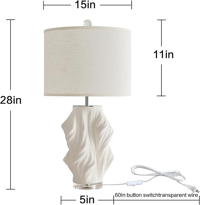 Modern Plug in Large Ceramic Table Lamps White Table Lamp for Living Room Bedroom 28In