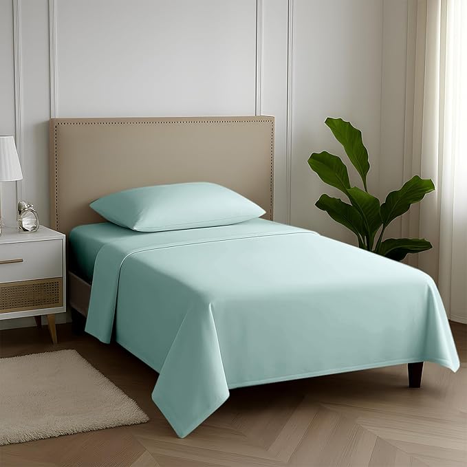 Carressa Linen 100% Egyptian Cotton Twin Sheets Set - 600 Thread Count Egyptian Cotton Luxury Twin Sheets (3 PC, Seafoam Green), 16" Deep Pocket, Soft, Cooling, Sateen Weave College Dorm Room Bedding