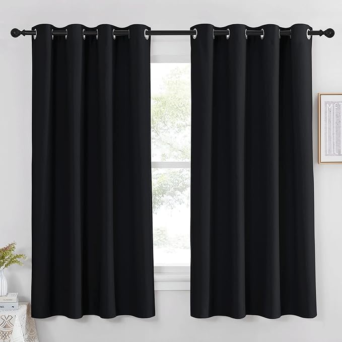 NICETOWN Black Out Curtains 63 inch Long - Grommet Thermal Insulated Modern Room Darkening Window Treatments Soundproof Drape for Bedroom/Nursery, W52 x L63, 1 Piece
