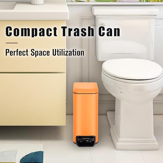Cesun Small Bathroom Trash Can with Lid Soft Close, Step Pedal, 6 Liter / 1.6 Gallon Stainless Steel Garbage Can with Removable Inner Bucket, Anti-Fingerprint Finish (Matt Orange)