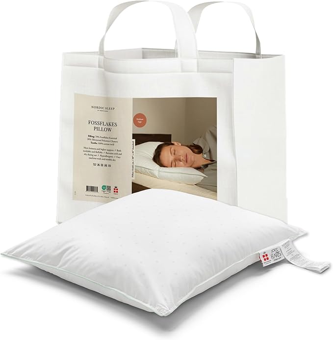 FOSSFLAKES Nordic Sleep, Bed Pillow Hypoallergenic Supportive with Down Alternate, Breathable and Machine Washable, Ideal for Side and Back Sleepers (White Medium High, Standard)