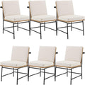 Modern Dining Chairs Set of 6, Comfy PU Leather Side Chairs Upholstered with Backrest Black Metal Legs for Dining Room Living Room, Beige