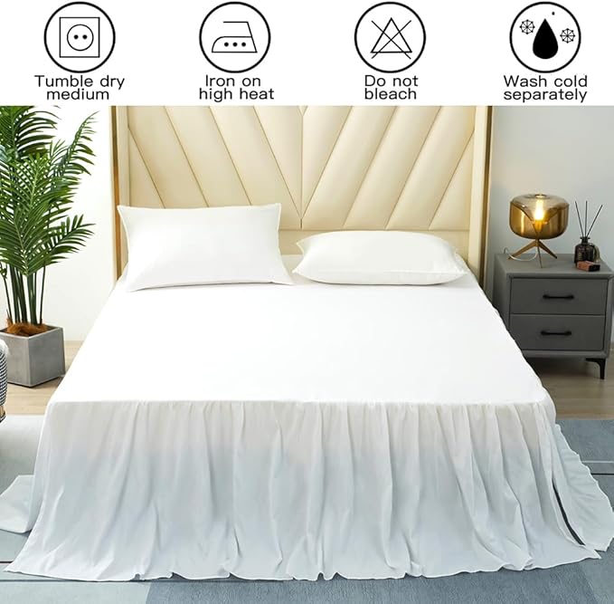 White Bed Skirt Queen Size Ruffled Bed Skirt with Split Corners, Queen Bed Skirt 22 Inch Drop, TSUTOMI Queen Size Bed Skirt White for Ruffled Bed Skirt with Split Corners, Bed Skirt Queen Size