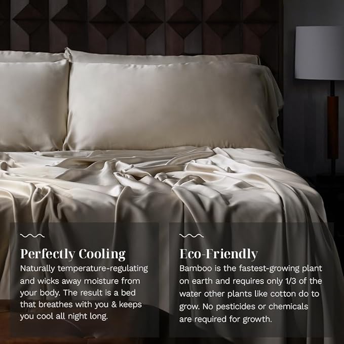 LUXOME Luxury Sheet Set | 100% Rayon (Viscose) from Bamboo | King Size - Dune | Deep Pockets | 4-Piece Set (Fitted, Flat, 2 Pillowcases)