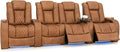 Seatcraft Diamante Zero-Gravity CoolZero Italian Leather Home Theater Seating, Power Headrest, Power Recline, Row of 4 Middle Loveseat, Tawny