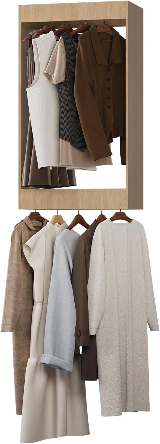 Double Hanging Closet Unit, Modular System Organizer With Storage for Walk In Closets, Clothing Rack Wardrobe for Hanging Clothes, Bedroom, Wood, 28.5"W