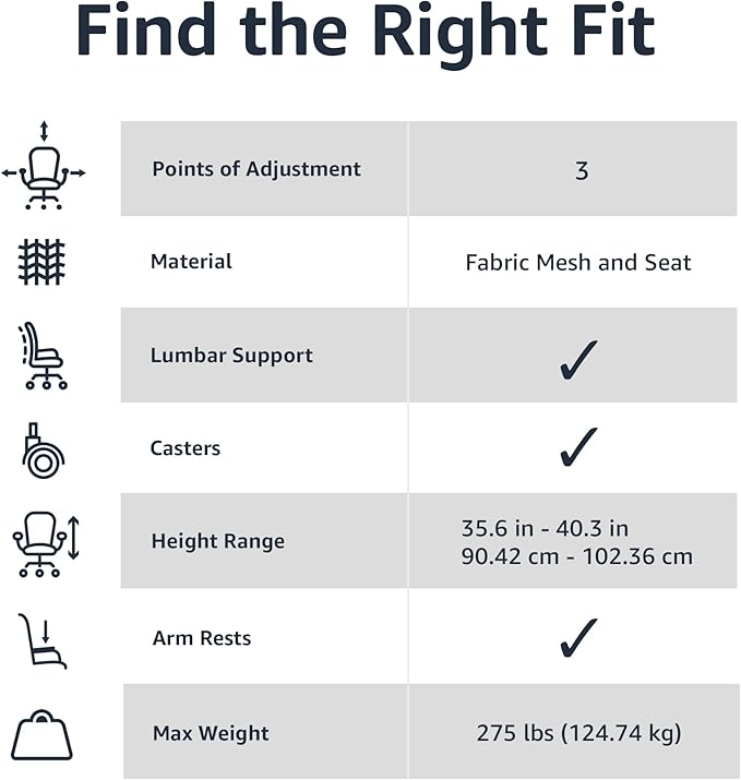 Amazon Basics Mesh Mid-Back Adjustable-Height 360-Degree Swivel Office Desk Chair with Armrests, Lumbar Support and Easy to Assemble, Black