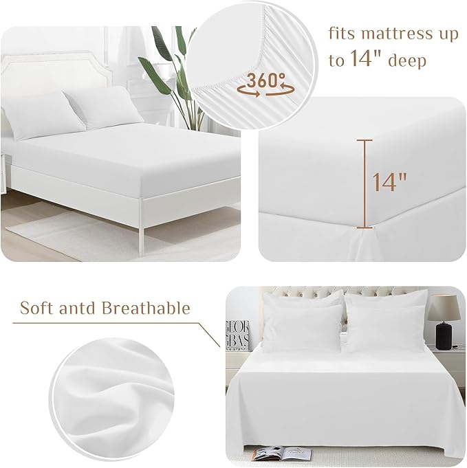 JOLLYVOGUE Full Comforter Set, Ultra-Soft Bed in a Bag Full Size 7 Pieces, Oeko-TEX Certified Bedding Set with Down Alternative Comforter, Sheets, Pillowcases & Shams, White