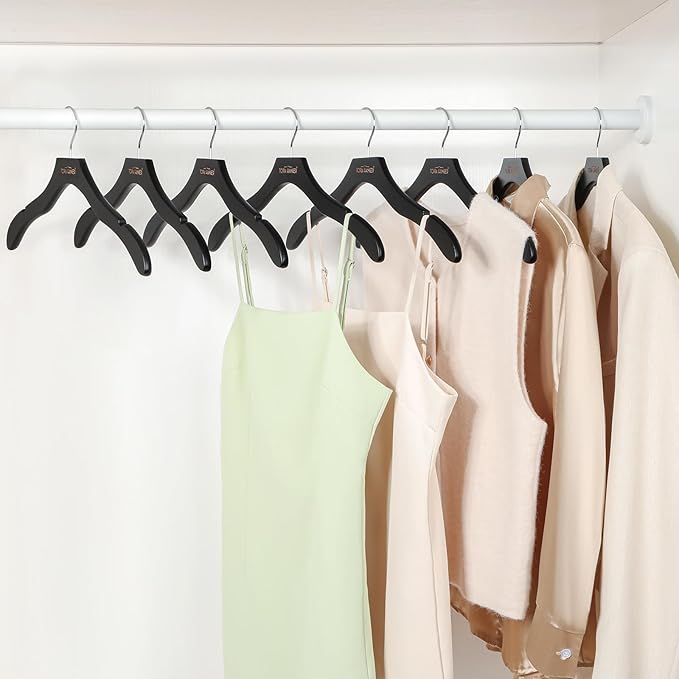 TOPIA HANGER Wooden Coat Hangers 12 Pack, Premium Wood Suit Sweater No Shoulder Bump Hangers, 360° Swivel Hook and Cut Notches Clothes Hangers for Sweater, Hoodie, Shirts, Jackets, Dress, Black CT84B