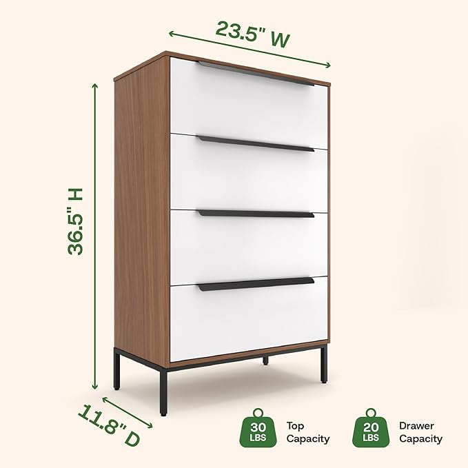 tinge Lira Premium Fabric Dresser - Solid Wooden Frame, 4 Spacious Sag-Proof Drawers with Sleek Metal Handles - Sleek & Durable Storage Solution for Your Home (Dark Brown)