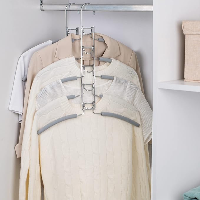 Nature Smile No Shoulder Bump Multiple Sweater Coat Clothes Hangers,Multi Layers Space Saving T Shirt Blouse Rack(4 Pack Light Grey Color)