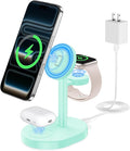 2025 3 in 1 Wireless Charging Station for Apple MagSafe Charger, 15W Fast Mag-Safe Charger Stand for iPhone 17 16 15 14 13 12 Apple Watch AirPods Compatible with MagSafe, Mint