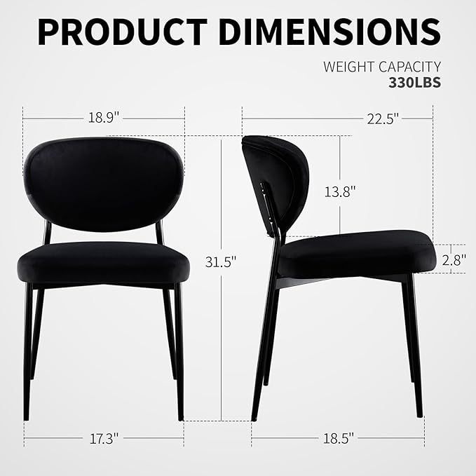 Black Dining Chairs Set of 4 Velvet Upholstered Kitchen & Dining Room Chairs Modern Crescent-Shaped Backrest Accent Side Chairs with Swivel Leveling Feet for Restaurant/Dining Table/Home
