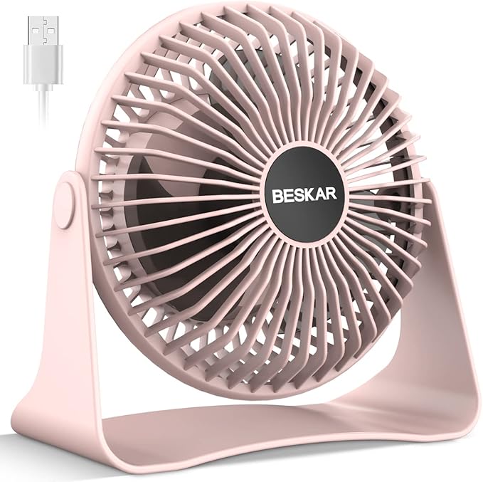 BESKAR USB Small Desk Fan, Portable Fans with 3 Speeds Strong Airflow, Quiet Operation and 360°Rotate, Personal Table Fan for Home,Office, Bedroom - 3.9 ft Cord