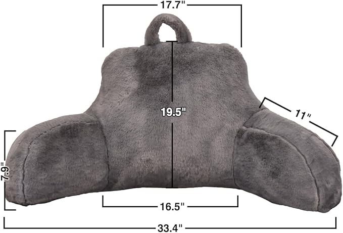 Holawakaka Large Reading Pillow for Sitting up in Bed Sofa Kids Teens, Backrest Pillow with Arms for Boys Girls Women Petites Pregnancy, Back Support Cushion for Couch Floor Nursery Playroom (Grey)