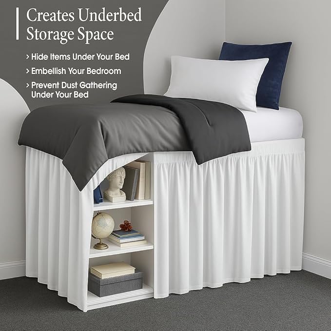 Cottingon Dorm Bed Skirt Twin XL 36" with Split Corners, 100% Microfiber Soft and Stylish, College Room Essential, Extra Long Dust Ruffle for Extended Beds, White