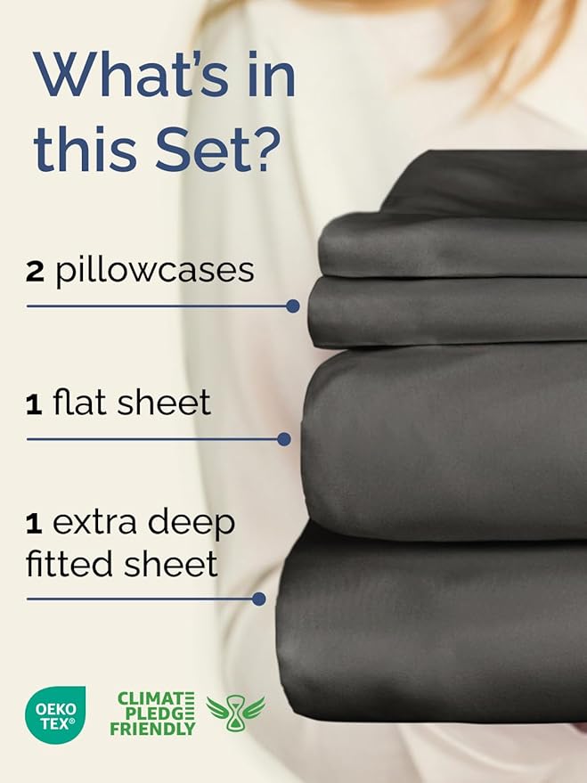 Extra Deep Twin XL Sheet Set - 4 Piece Breathable & Cooling Sheets - Hotel Luxury Bed Sheets Set - Easy & Secure Fit - Soft, Wrinkle Free & Comfy Sheets Set - Charcoal Sheet Set w/Extra Deep Pockets