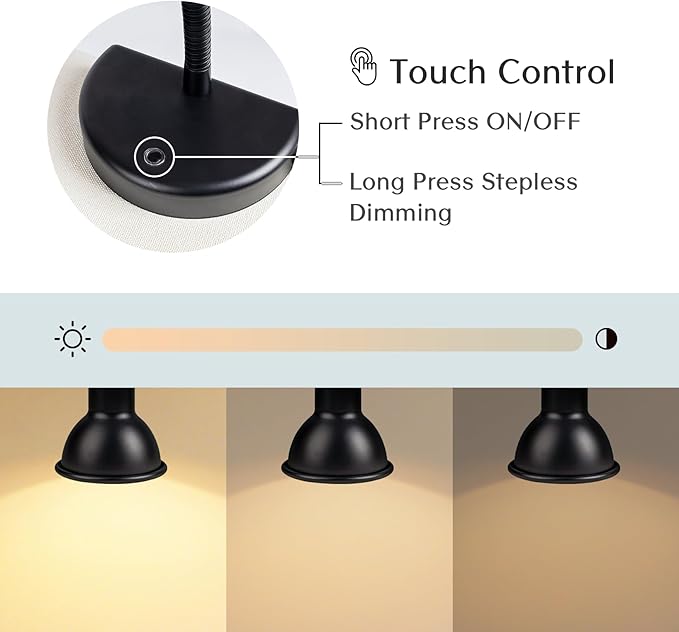 Solfres Innovative Design Rechargeable Headboard Reading Light. No Drilling Book Light for Bedtime Reading. Dimmable LED Lamp with Bulb. Movable & Flexible, Black