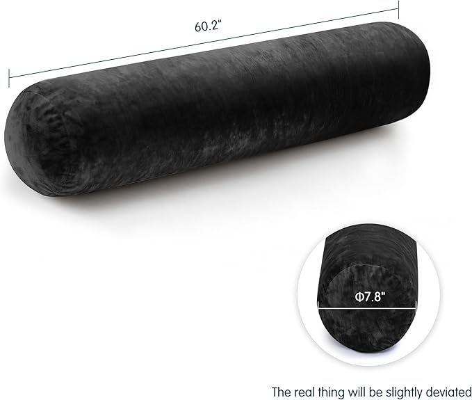SyMax 7.8"x60" Body Pillow for Queen Bed, Bolster w/Removable Polyester Cover, Headboard Gap Filler Pillow, Black