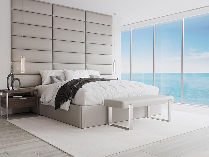 VANT Upholstered Bed Bench - Zigrino Mineral - Matte Black - Contemporary Modern, Bedroom Bench Seat, Hallway, or Entryway