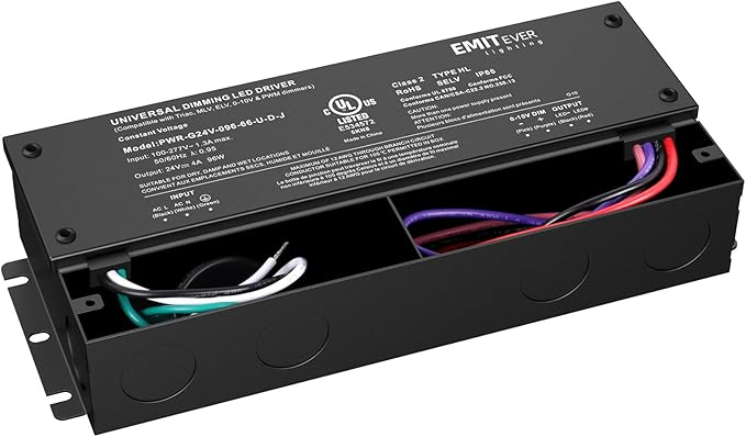 EMITEVER 96W Dimmable LED Driver,24V Dimmable Power Supply,AC to DC Transformer for LED Light,5-in-1 Dimming: ELV/MLV/TRIAC/ 0-10V/ 1-10V/10V PWM/Potentiometer,Waterproof IP67 and UL Listed,Class 2