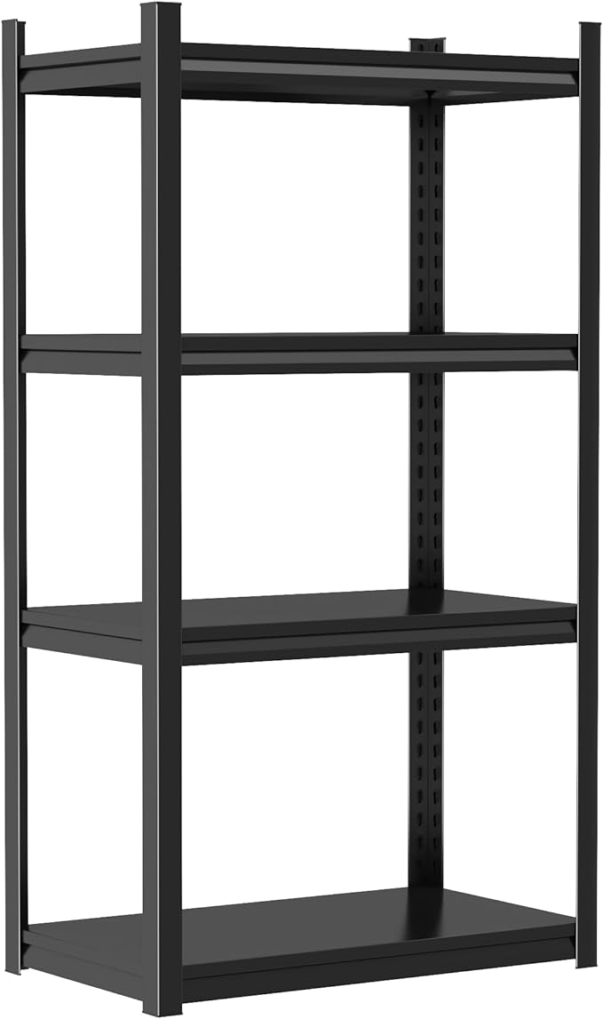 Garage Storage Shelves,4-Tier Metal Shelving Unit, Adjustable, Double-Layer Column with Reinforced Ribs, Heavy-Duty, Capable of Bearing 2400 lbs (16''W*10''D*44''H)