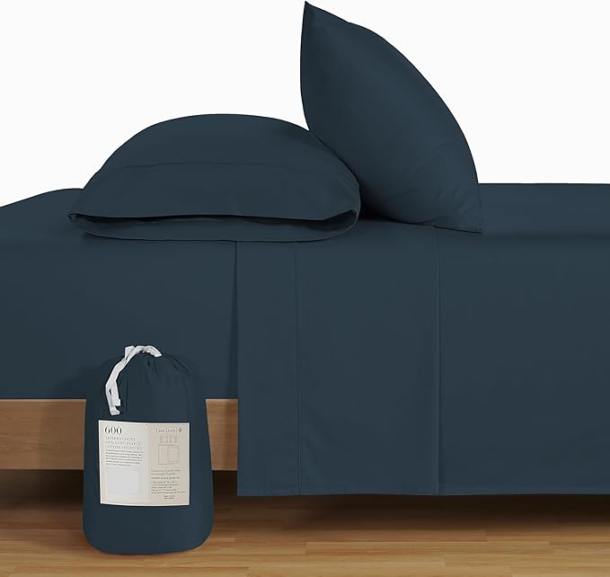 LANE LINEN Full Size Bed Sheets Set - 600 Thread Count Full Sheet Set - 100% Cotton Sheets Full Size Bed Set, Soft Cotton Bed Sheet Set, Sateen Weave Hotel Sheets, Luxury Full Sheet Set - Estate Blue