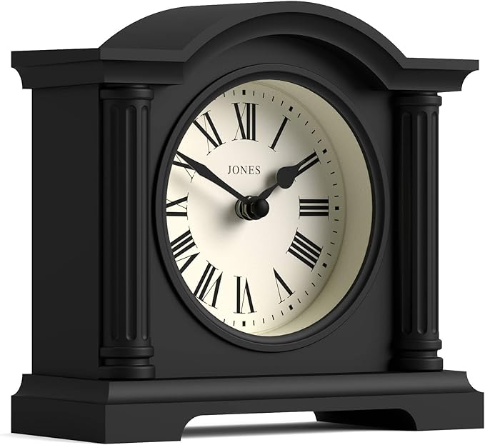 JONES CLOCKS® Kensington Mantel Clock | Classic Arch top Clock | Black | Stylish & Contemporary | Ideal for Desk, Mantelpiece, Bookshelf or Bedside