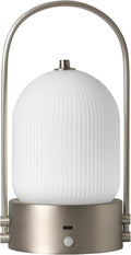 Aisilan Modern Milk Glass Table Lamp with Touch Control, Motion Sensor Table Lamp Dimmable LED Bedside Nightstand Lights, Rechargeable Desk Lamp for Bedroom Living Room Gift, Brushed Nickel, 3W CCT