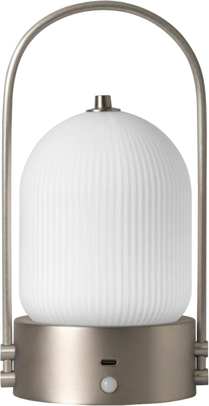 Aisilan Modern Milk Glass Table Lamp with Touch Control, Motion Sensor Table Lamp Dimmable LED Bedside Nightstand Lights, Rechargeable Desk Lamp for Bedroom Living Room Gift, Brushed Nickel, 3W CCT