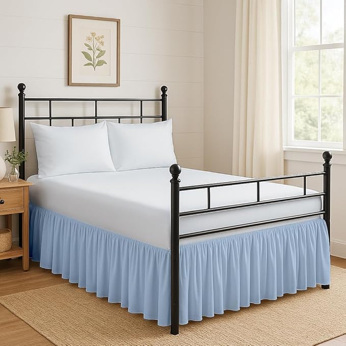 Ruffled Bed Skirt Split Corners with Platform, Tailored Fit Hotel Quality Wrinkle Free Ultra-Soft Microfiber Dust Ruffle, Upto 18 Inch Drop, Twin, Sky Blue