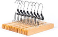 Amber Home 10 Pack Natural Wooden Pants Hangers, Wood Clamp Hangers with Non Slip Padded Velvet, Jeans/Slacks Hangers Hair Extension Hangers for Skirts, Trousers, Wigs (Natural, 10)