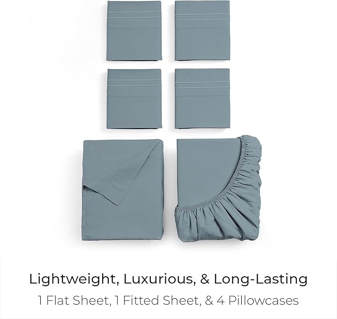 Mellanni Queen Sheet Set - 6-Piece Iconic Collection Bedding, (Including 4 Pillowcases), 21-Inch Extra Deep Pocket, Easy Care, Ultra Soft, Cooling Sheets, Brushed Microfiber - Spa Blue