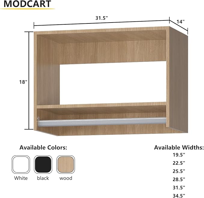 Tall Hanging Closet Unit, Modular System Organizer With Storage for Walk-In Closets, Clothing Rack Wardrobe for Hanging Clothes, Bedroom, Wood, 31.5"W