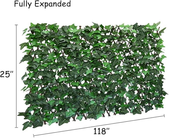 Expandable Fence Privacy Screen for Balcony Patio Outdoor,Decorative Faux Ivy Fencing Panel,Artificial Wax Gourd Leaf Hedges (Single Sided Leaves) (2, Green)