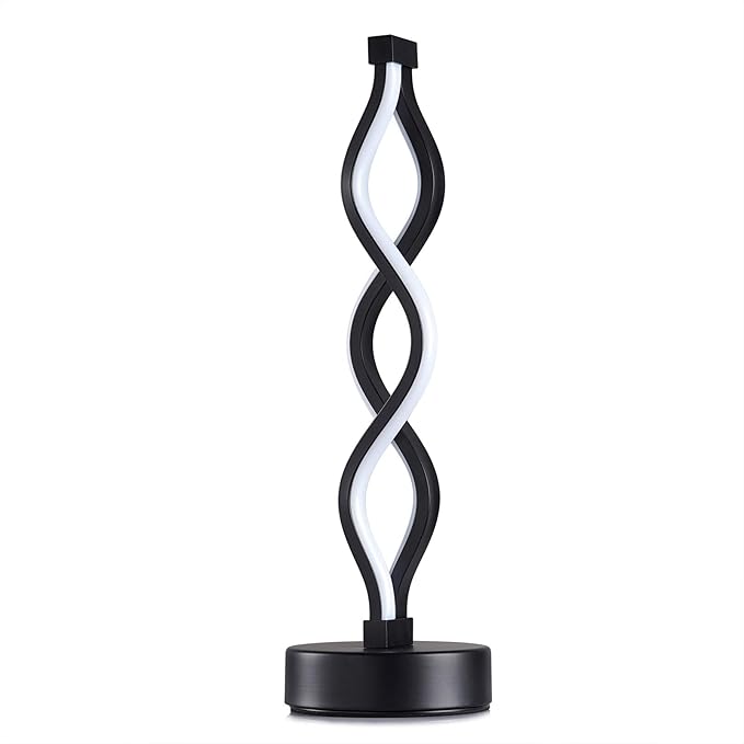 NUÜR Infinity Spiral LED Table Lamp Black, Dimmable Metallic Bedside Lamp with Touch Controller, 3 Colour Temperature, 15.8 Inch Height, Decorative Lamp for Home, Living Room
