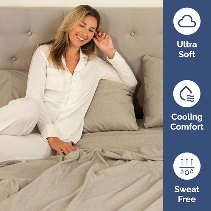 Extra Deep Full Sheet Set - 6 Piece Breathable and Cooling Sheets - Hotel Luxury Bed Sheets Set - Easy Fit - Soft, Wrinkle Free and Comfy Sheets Set - Heathered Beige Sheet Set with Extra Deep Pockets