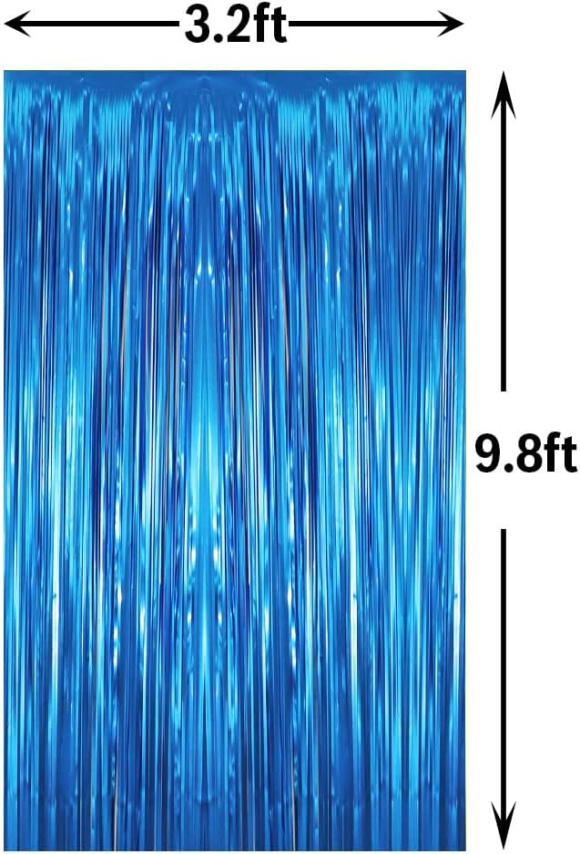 GOER 3.2 ft x 9.8 ft Metallic Tinsel Foil Fringe Curtains Party Photo Backdrop Party Streamers for Birthday,Graduation,New Year Eve Decorations Wedding Decor (1 Pack,Matte Blue,Thick Material)